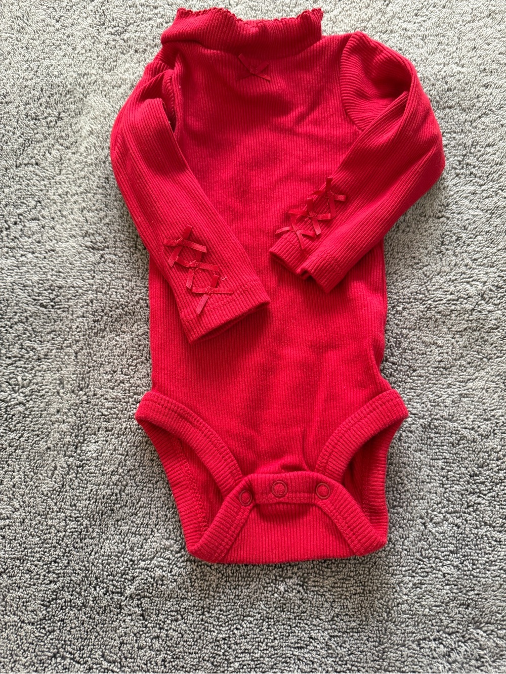 Koala Kids Red Ribbed Long-Sleeve Bodysuit with Lace-Up Cuffs